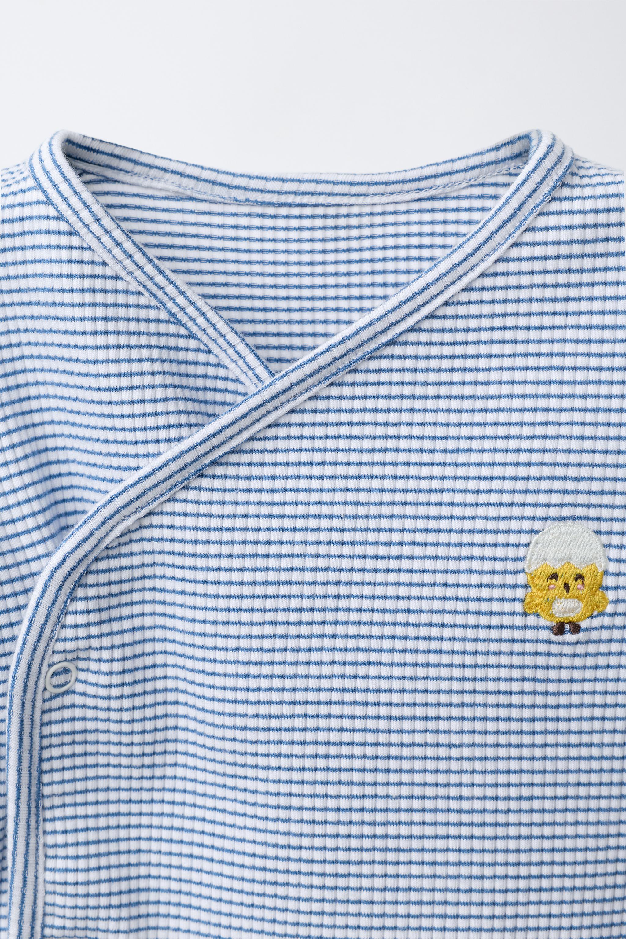 CHICK EMBROIDERED STRIPED SAROUEL T-SHIRT AND PANTS SET